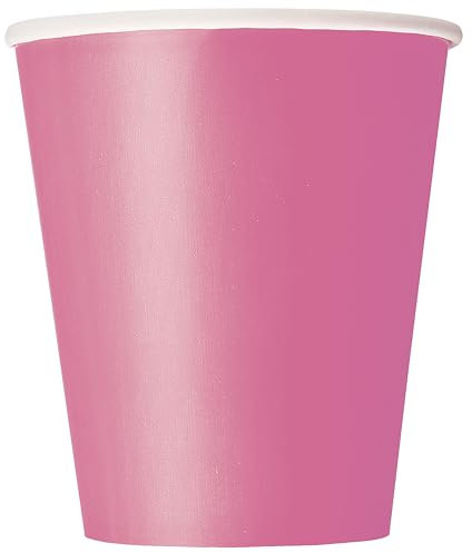 Unique 31436EU - Plastic Free Paper Cups - 266 ml - Hot Pink Colour - 14 Count (Pack of 1)