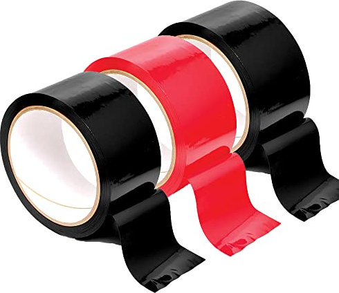 Love69Toys Ouch! - Bondage Tape 20m lang - 5cm breit 3PC Statikfreies Design Tape, Vielseitiges Bondage-SM-Band for Sexuell Sexspielung Paare Frauen Manner (2Schwarz 1Rot)