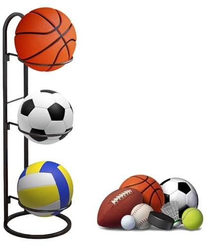 gvivej 3 Lagiger Ballständer, Ballregal, Vertikale Ballaufbewahrung, Ball Rack, Metall Ballständer Display Halter, Ball Aufbewahrungsregal für Basketball, Fußball, Volleyball