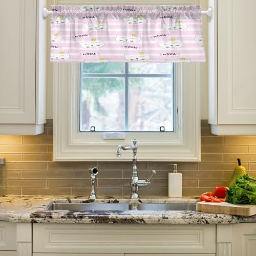 Kcldeci Verdunkelungsvorhang, Volants für Küchenfenster, Badezimmer, Wohnzimmer, Schlafzimmer, Motiv: niedliche Katze, Prinzessin, wärmeisoliert, Volants für Fenster, 132 x 45 cm