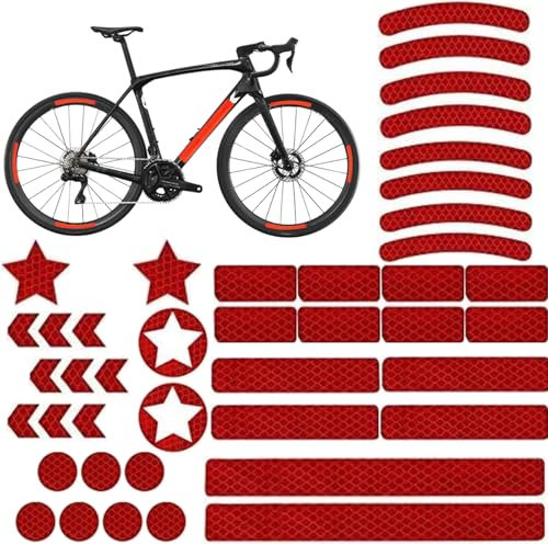 Tsathoggua 42 Stück Fahrrad Felgen Aufkleber, Fahrrad Reflektoren Aufkleber Set, Reflektoren Fahrrad Sticker mit Verschiedenen Formen, Leuchtaufkleber für Fahrrad, Motorräder, Kinderwagen (Rot)