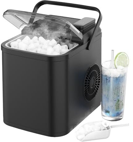 Rebongki Ice Maker Machine, Countertop 9 Cubes in 6 Mins, 12kg in 24 Hrs Self-Cleaning, 2 Size Portable Cube Maker With Scoop and Basket for Home, Kitchen, Office, Bar