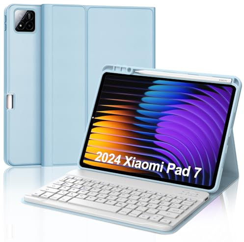 WINCHKING Custodia per Xiaomi Pad 7/7 Pro con Tastiera, Tastiera per Xiaomi Pad 7 11.2, Cover Tastiera Magnetica Rimovibile QWERTY per Xiaomi Pad 7 2024 11.2 Pollici, Blau