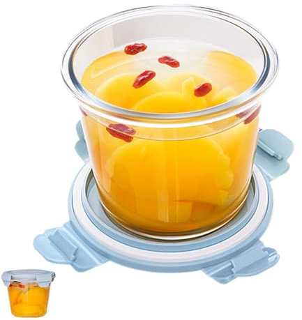 Inscrip Récipient en verre rond avec couvercle, 750 ml, bol à soupe, boîtes de conservation, pour réfrigérateur, congélateur, micro-ondes, sans BPA (bleu clair)