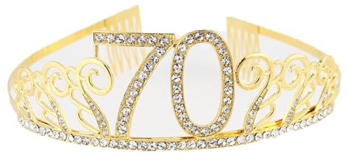 CHUYIX Geburtstag Krone Gold-70 Zahlen Happy Birthday Krone mit Kamm Strass Kristall Krone Haarreif mit Zahl Geburtstag Tiara Geburtstag Crown für Geburtstag Party Favor Supplies Tortenkrone(50#)