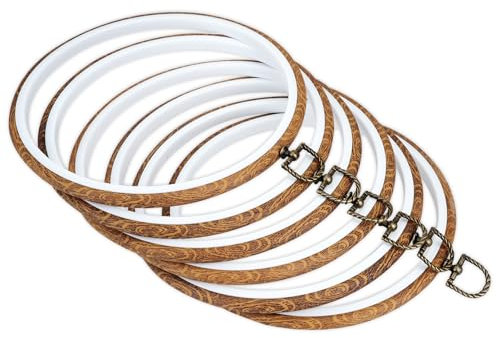 6 Stück Stickerei Hoop Frame, imitiert Holz Stickerei Display Frame Kreis, Kreuzstich Hoop Ring, Runde Stickerei Hoops für Kunst Handwerk Nähen und hängenden Ornamenten (20cm)