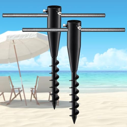 Starbover Strandschirm Bodenanker, Schwerlast-Spiralfuß für Bodenmarkisen, 43 cm rostbeständiger Metall-Standfuß für Garten, Strand & Rasen, Terrassen, Flaggen & Dekostangen(Schwarz, 2 Stück)