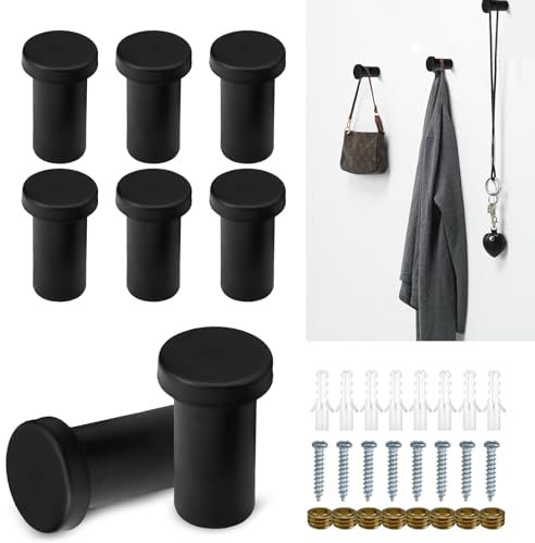 MHYMX Wandhaken zum Schrauben, 8 Stück Garderobenhaken Schwarz Kleiderhaken Edelstahl Einzeln 35 mm Handtuchhaken zum Bohren Rund Haken Schwarz zum Schrauben für Badezimmer Küche Wohnzimmer