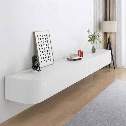 TULAZOU Meuble TV/Banc TV/Meuble TV Suspendu – Blank - 180cm – 2 Compartiments spacieux – Style Contemporain Meuble Salon - Blanc