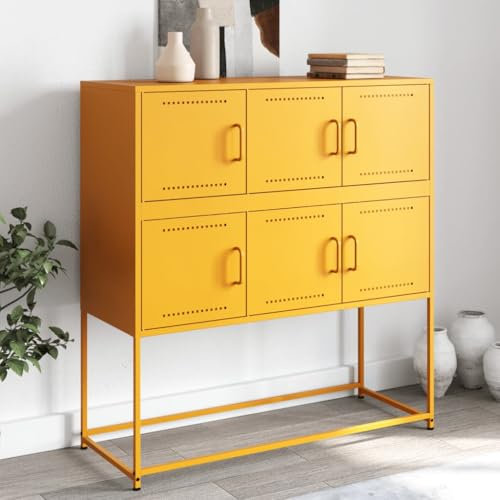 WKIEQACO Schränke & Aufbewahrung, Buffets & Kommoden, Sideboard senf gelb 100,5 x 39 x 107 cm Stahl