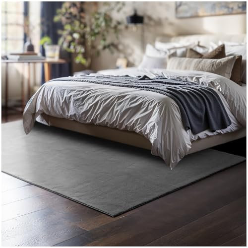 tectake® Flauschiger Kurzflor Teppich, waschbar, für Wohnzimmer, Badezimmerteppich, Küchenteppich, Teppich Flur, Home Deko, rutschfest, allergikerfreundlich, grau, 120 x 170 cm