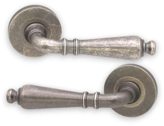 Infinity Decor Pewter Lever Latch Door Handles Pair on Sprung Rose Solid Brass Passage Pull Handles Set - for Internal and External Door