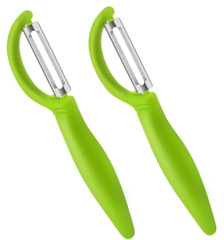 AUAUY 2pz Pelapatate Universale, Pela Verdure, Sbucciatore Manuale, Pelapatate Girevole, Lame Affilate in Acciaio Inossidabile, Sbucciatore Impugnatura Ergonomica per Frutta e Verdura(Verde)