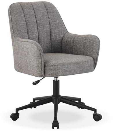 DUBI Möbel Bürostuhl Leon – ergonomisch & höhenverstellbar – Schreibtischstuhl in Lederoptik Braun – drehbar, auf Rollen, gepolstert (Grau)