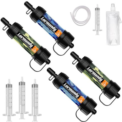 Trinkhalm-Wasserreiniger, tragbarer Wasserfilter, persönliches Wasserfiltersystem, Wasserfliter, Strohhalm, Outdoor-Notfall- und Überlebensausrüstung für Wandern, Camping-Zubehör und Reisen (4 Stück)