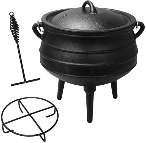 Mabeeze Cast Iron Potjie Cauldron, 6 Qt, 3-Legged Dutch Oven Pot with Lid - includes Lid Lifter and Holder - Pre-Seasoned - for Outdoor Cooking