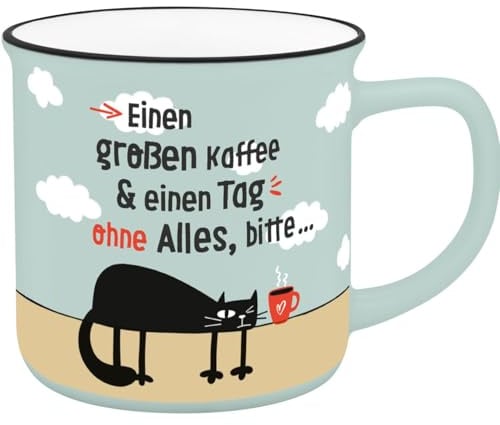 H:) PPY life Becher mit Motiv Kaffee| Lieblingsbecher aus Porzellan, Tasse mit Spruch, 35 cl, mit Geschenkbanderole | Geschenk Freund, Freundin | 74522