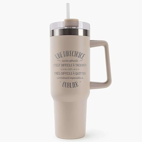 Mug Isotherme 1,2L - Une Directrice aussi géniale Beige – Bouteille avec Anse, Paille et Couvercle – Idée Cadeau Gourde Personnalisée