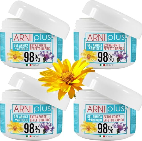 ARNIplus+ 2 kg 4 x 500 ml Arnika Gel extra stark, med C-vitamin, stark arnika-salva, hög koncentrerad för ömma muskler, muskelavslappning, salva senskidinflammation, kylning sportsalva, muskler