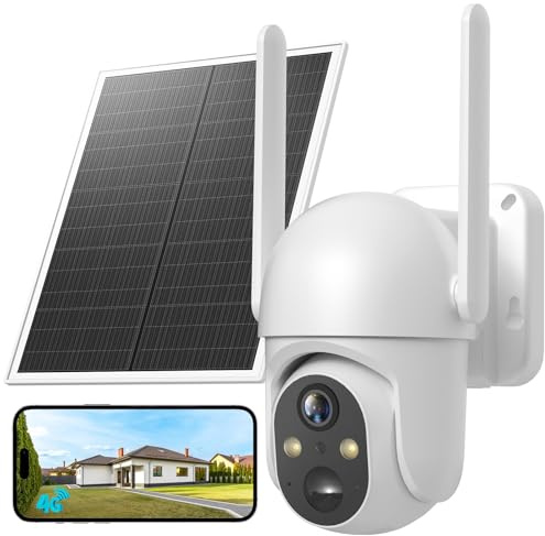 PESAIR 4G LTE Cámara Solar Vigilancia Exterior con Tarjeta SIM, 2K HD Cámara de vigilancia Sin WiFi PTZ, Visión Nocturna Colorida y Detección PIR Humana, Audio Bidireccional