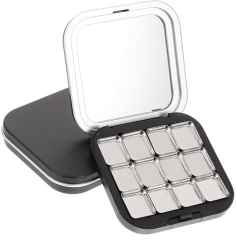jojofuny 2Pcs Matte Black Magnetic Makeup Palette Empty Eyeshadow Tray with 12 Compartments and Iron Pans, Refillable Cosmetic Palette for Eye Makeup Storage and Travel