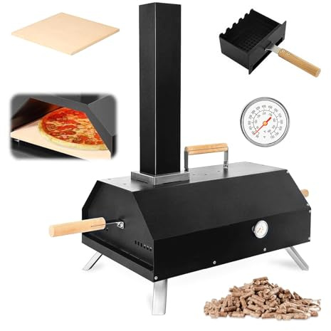 Outdoor Pizza Oven Professional 11 Wood Fired Pellets Portable Pizza Maker | with Pizza Stone & Thermometer | Stainless Steel Wood Pellet Oven Grill for Camping, Garden, Patio, Backyard