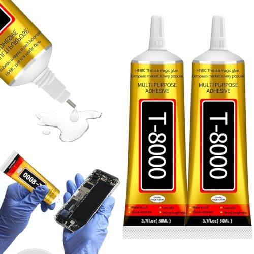 Jiounie T8000 Kleber, 2x50ml T8000 Kleber transparent, T8000 Handy-Display-Kleber, Rückseite & Bastelarbeiten, Präzisionsdüse, Sicher und ungiftig