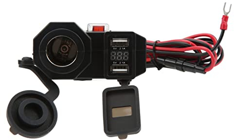 Tbest Chargeur Double USB pour Moto, Prise de Courant pour Vélo électrique 12V, avec Voltmètre Numérique, Allume-Cigare pour Moto ABS Noir