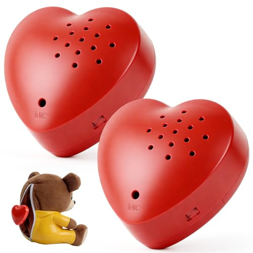 2 Stück Diktiergerät für Stofftiere, 60 Sekunden Aufnahme Soundmodul für Teddybär, Herzform Soundmodul Bespielbar, Diktiergerät Spielzeug für Personalisierte Aufnahme, DIY-Geschenke