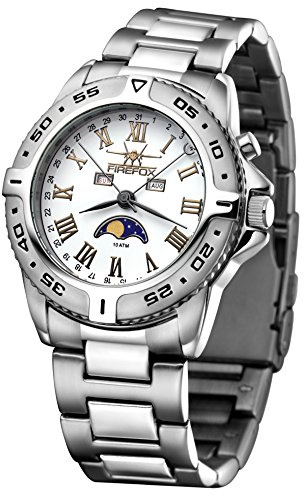 FIREFOX Mondphasenuhr FFS01-501a weiß massiv Edelstahl Damenuhr Herrenuhr Armbanduhr Sicherheitsfaltschließe 10 ATM wasserdicht Miyota 6P80 Werk