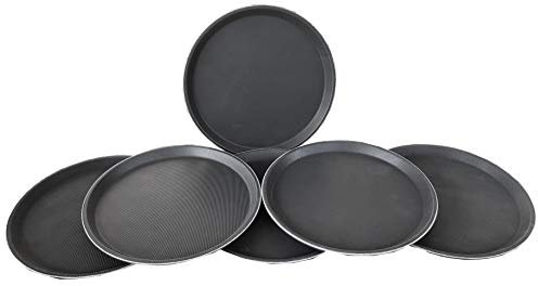 Pack of 6 X 14 Black Non Slip Round Serving Drinks Trays 3592