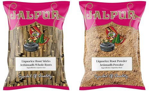Jalpur Millers Spice Combo Pack – Liquorice Root Sticks 100g & Liquorice Root Powder 100g – Natural Sweet Herb for Teas, Tonic Mixes, Ayurvedic Use & Herbal Remedies (2 Pack)