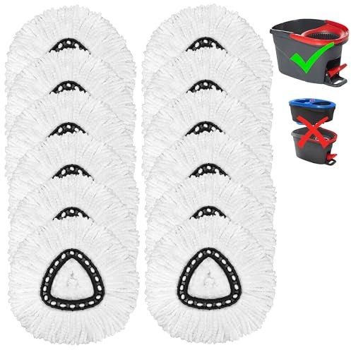 12 pack Mop Head replacement compatible with Vileda Easy Wrin Spin Mop, Microfiber Spin Refills, Easy Cleaning Mopping tool Head Replacement (White)