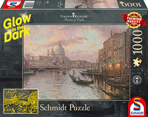 Schmidt Spiele 59499 Thomas Kinkade, Straßen von Venedig, Glow in The Dark, 1000 Teile Puzzle, Bunt