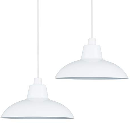 MiniSun | Retro Style Gloss White Metal Ceiling Light Shades | Pendant Lights, Home Décor & Improvement Essential | Set of 2 | Includes 10W LED GLS Bulbs [3000K Warm White] | 28.8cm Shade Width