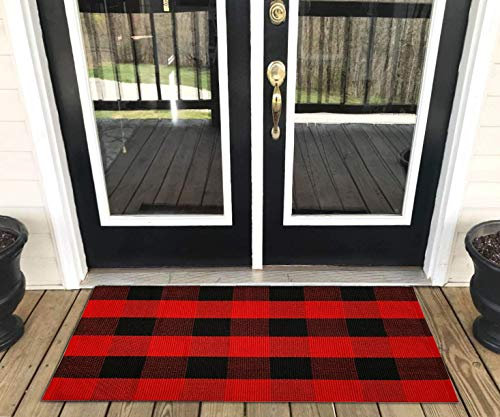 Levinis Teppich, kariert, Schwarz / Weiß 2'×3' rot / schwarz