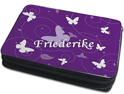 Kinder Federmäppchen mit (Wunsch) Namen, einzigartige Federtasche durch Personalisierung, Schulmäppchen - Motiv Schmetterling Ornamente