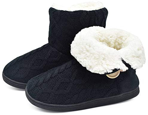 ONCAI Damen Warme Hausschuhe Stiefel Gestrickte Mode Winterschuhe Bootie Muster Gedruckt rutschfeste Baumwollschuhe,Schwarz1(Violett),40/41 EU