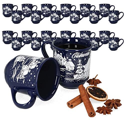 MamboCat 36er Set Glühweinbecher 0,2L mit Eichstrich I Klassische Weihnachtsmarkt Tasse mit Wintermotiv I Glühweintassen mit Henkel I Großpackung Gastronomiebedarf Becher aus Keramik dunkelblau