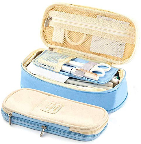 Kaxich Federmappen Leinwand Federtasche Große Kapazität Federmappe Kosmetiktasche Stiftemäppchen mit Reißverschluss Bleistift Tasche Stationery Griffelmappe für Mädchen Jungen
