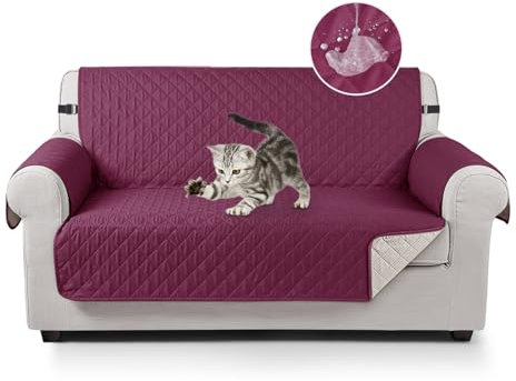 TAOCOCO Sofa Überzug, Sofabezug Wasserdicht Mit Gummiband,Wohnzimmer Anti-Rutsch Gepolsterter Sofaschutz für Haustiere, Katzen, Hunde, Spielende Kinder(Weinrot, 2 Sitzer)