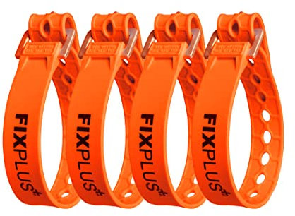 Fixplus-Strap 4er-Pack - Zurrgurt zum Sichern, Befestigen, Bündeln und Festzurren, aus Spezialkunststoff mit Aluminiumschnalle, 35cm x 2,4cm (orange)