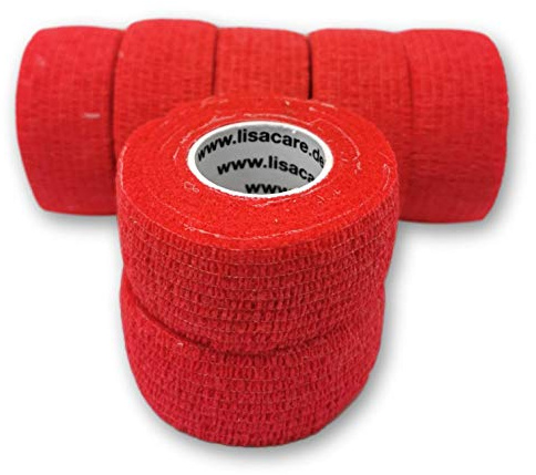 Bunter Mix 7 Stück LisaCare Pflasterverband, Fingerpflaster, Rollenpflaster, elastische Pflaster Kinderpflaster ohne Kleber und latexfrei (Rot)