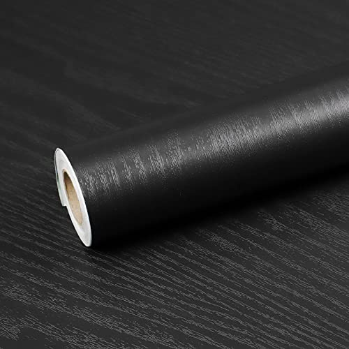 Homease Black Wood Grain Contact Paper 24 x 196 in, Self-Adhesive Wallpaper Peel and Stick Removable Decorative Wall Covering Vinyl Film for Shelf Liner Furniture Kitchen Cabinet Countertop Drawer