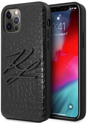 CG MOBILE, Karl Lagerfeld Hülle für Apple iPhone 12 Pro Max – Schwarze Krokodil-Signatur