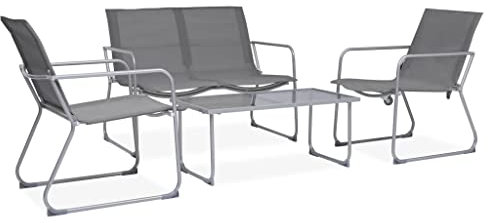 vidaXL Gartenmöbel 4-TLG. Sitzgruppe Lounge Tisch Stuhl Bank Gartenset Gartentisch Gartenstuhl Gartenbank Garnitur Garten Stoff Stahl Grau