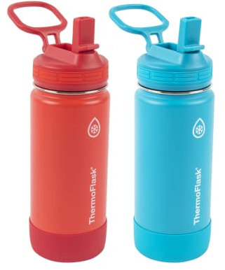 ThermoFlask 16 oz Double Wall Vacuum Insulated Stainless Steel 2-Pack of Water Bottles, Red/Blue