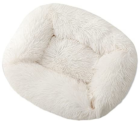 YAOTT Haustierbett Plüschmatte Quadrat Katzenbett Hundehütte,Warme Weiche Bequeme Hundekissen Hundesofa Hundekorb, Flauschig Plüsch Haustiernest Einfaches Katzenbett,Weiß,L
