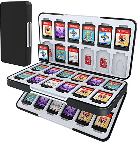 HEIYING Spielkarten Aufbewahrungsbox für Nintendo Switch & Switch OLED,Schwarze Tragbare Reise Aufbewahrungsbox mit 48 Game Card Slots und 24 Micro SD Card Slots