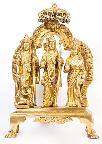 Arihant Craft® Ram Darbar Statue Ram Sita Laxman Hanuman Idol Sculpture Hand Craft Showpiece – 36.5 cm (Brass, Gold)